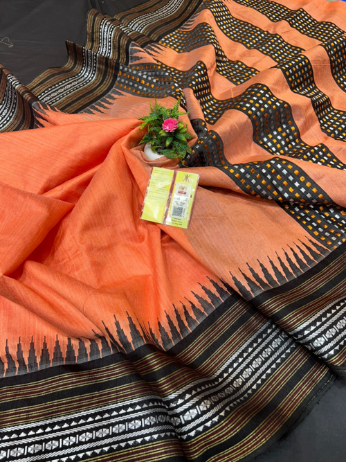 Women's pure raw silk vidarbha sareeMulticolor