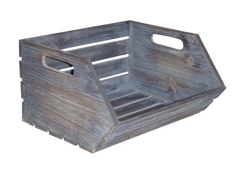 Cheungs 4814GW Wood Slat Stackable Storage with Side Handles - Gray Wa