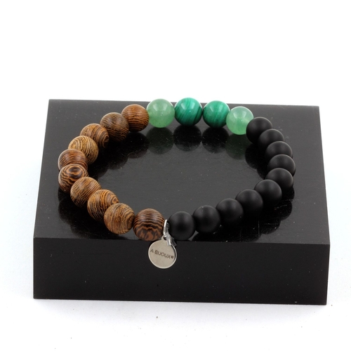 Malachite + Aventurine + Matte Black Onyx + Wood Bracelet