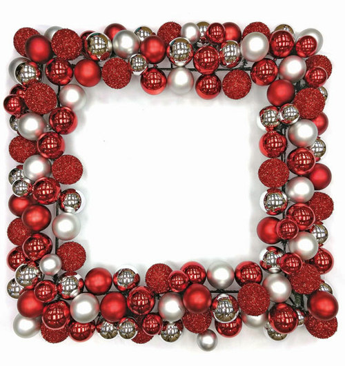 Autograph Foliages A-152354 36 in. Ball Square Wreath, Red & Silve