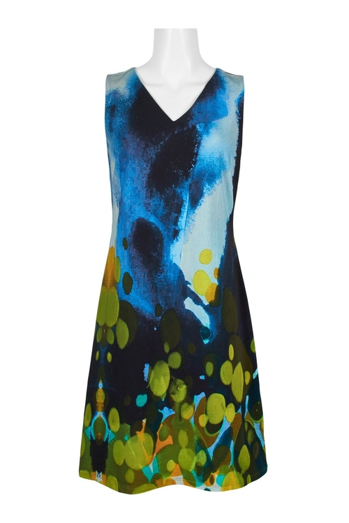 Carro Noir V-Neck Sleeveless Multi Print Cotton Dress