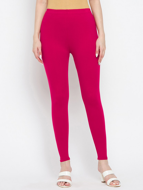 Women's Solid Ankle-Length Leggings(SizeXL)(ColorPink)