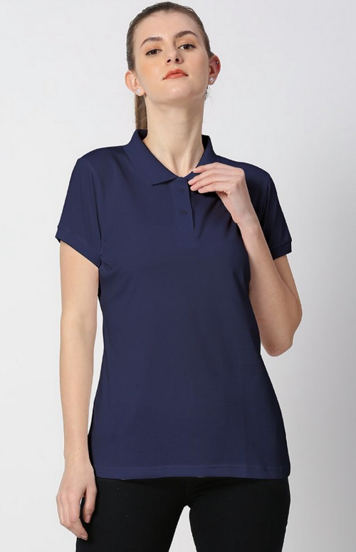 Women Solid Polo Collar T-shirt (ColorNavy Blue) (Size XL)