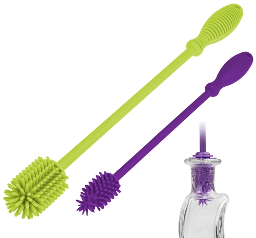 A Brush Silicone Bottle Cleaner Brush 2 Piece Set Flexible Long Handle