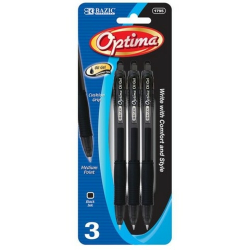 Bazic 1795  BAZIC Optima Black Oil-Gel Ink Retractable Pen w/ Grip (3/
