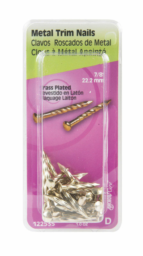 Hillman 5061775 0.9 in. Metal Trim Nails - Brass Plated