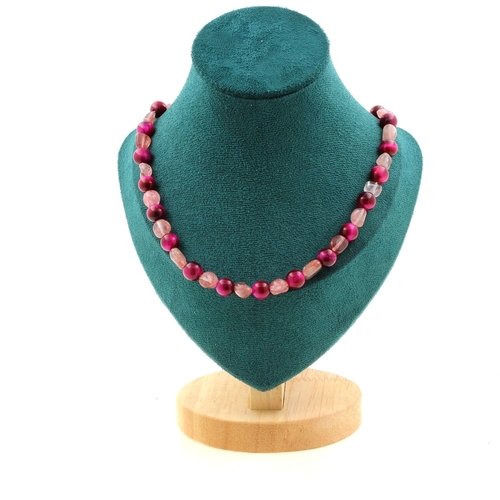Strawberry Quartz + Fuchsia Tiger's Eye 8 mm beads necklace.