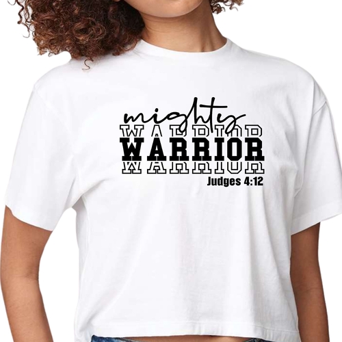 Womens Cropped Graphic T-shirt - Mighty Warrior Black Illustration