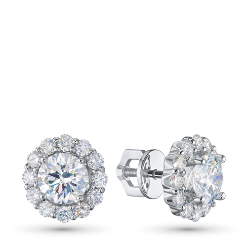 14K White Gold Earring Studs with 26 Round-Cut Lab-Created Diamonds