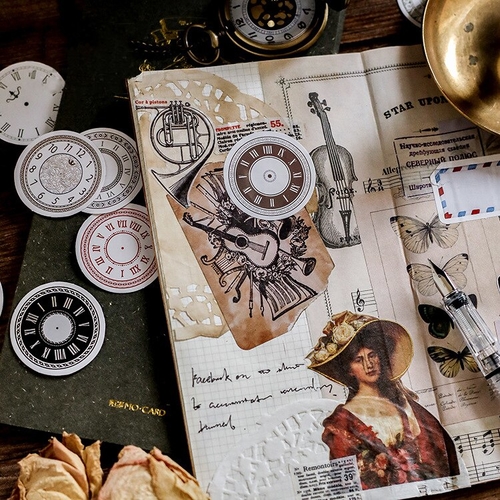 46PCS/PACK Retro Clock Sticker Marker Book