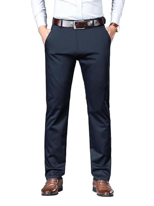 Men's Solid Trousers Light Business Style Slightly Stretch Straight