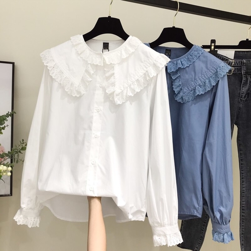 Korean Womens Lace Slim Tops And Blouses