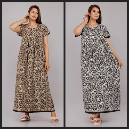 Cotton Ladies Nighty Half Sleeves Fancy Night Nighties Gown Maxi for