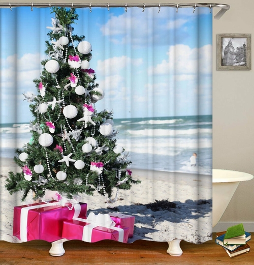 Christmas Spirit At The Beach Shower Curtain