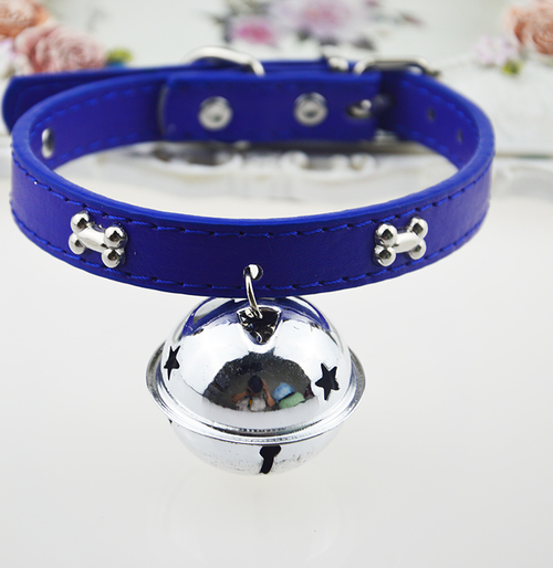 Bone Pet Dog Collars with 4cm Big Bell Durable PU