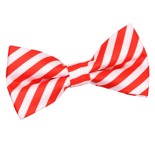 Thin Stripe Pre-Tied Bow Tie - White & Red