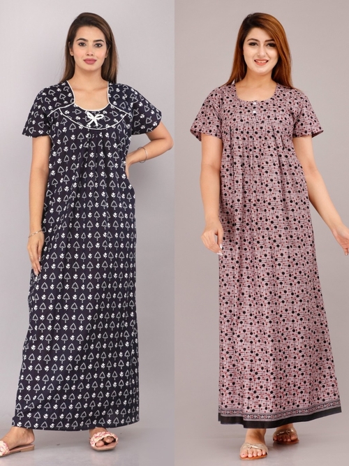 Cotton Ladies Nighty Half Sleeves Fancy Night Nighties Gown Maxi for