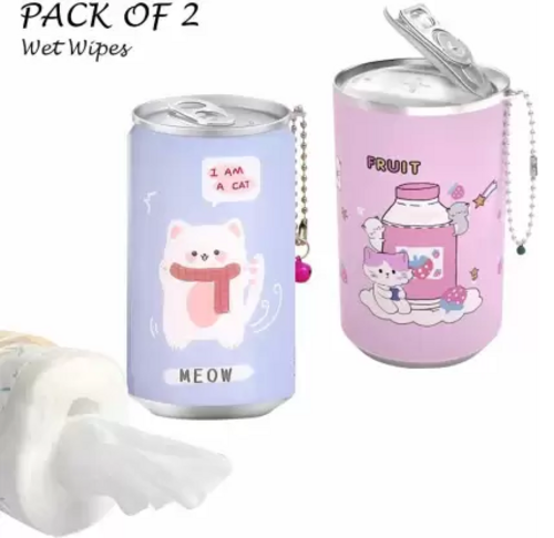 Wet Wipes In Cute Reusable Tin for Travelling, Makeup removable 