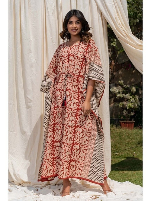 Bagru Red Block Printed Kaftan