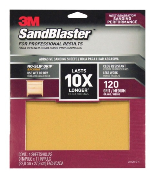 3M 20120-G-4 SandBlaster Sandpaper with No Slip Grip Backing  120 Grit