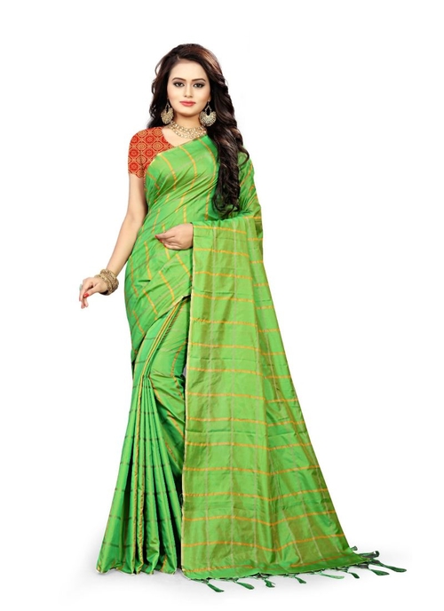 Green Color Sana Checks  Saree