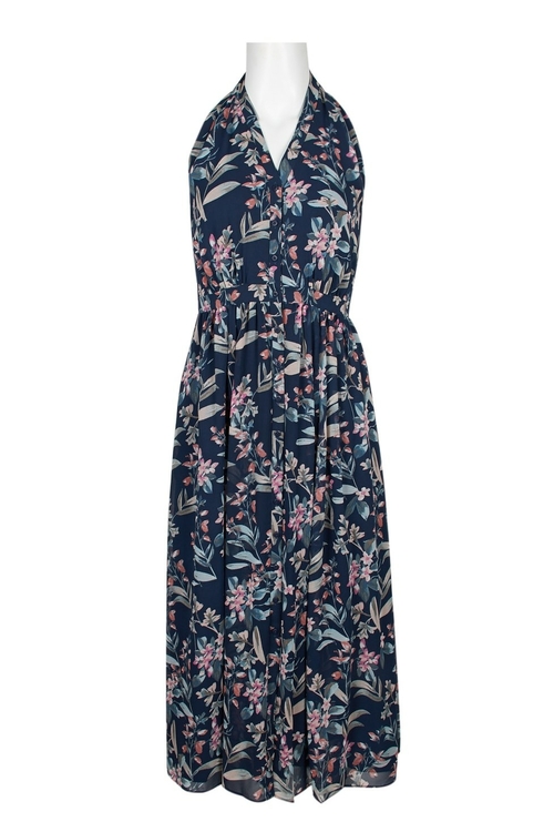 Gal Meets Glam Halter Neck Button Down Open Back Floral Print Chiffon