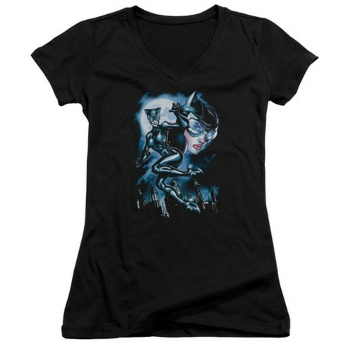 Trevco Batman-Moonlight Cat - Junior V-Neck Tee - Black, 2X