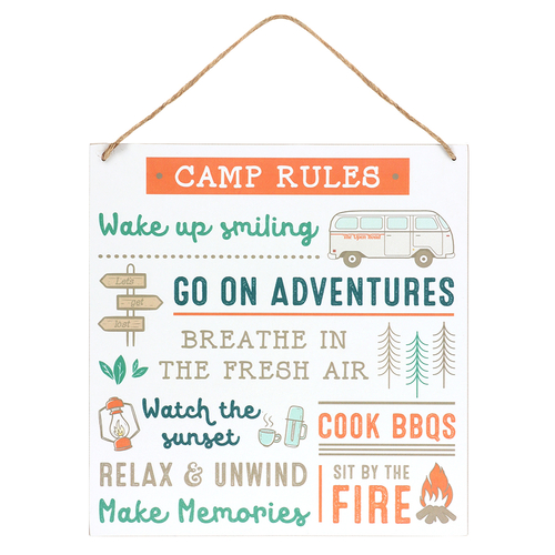 Orange Camp Rules Hanging Sign
