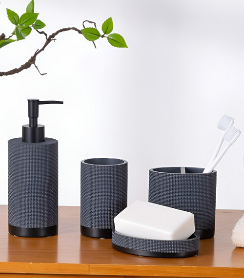 Charcoal 4 Pieces Textured Bath Accessories Set