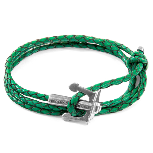 Fern Green Union Anchor Silver & Braided Leather Bracelet