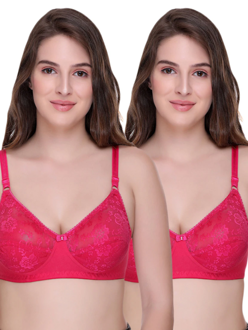 Women Pink Self-Designed Regular Bra (Pack of 2)(Size38)(ColorPink)