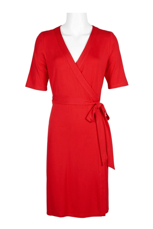 Adrianna Papell V-Neck Short Sleeve Tie Side Solid Faux Wrap Rayon