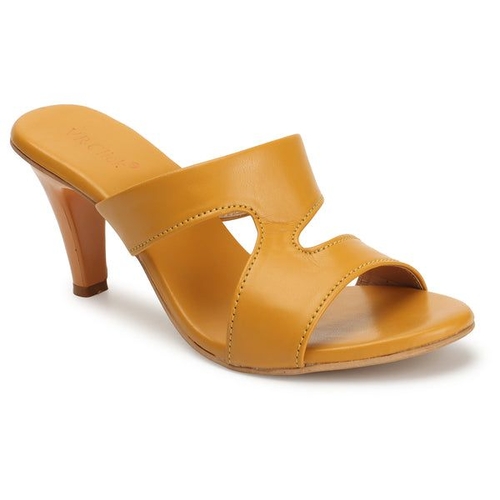 Women Mid-Top Slim Heels Slipers (Size-38) (Color-MUSTARD)