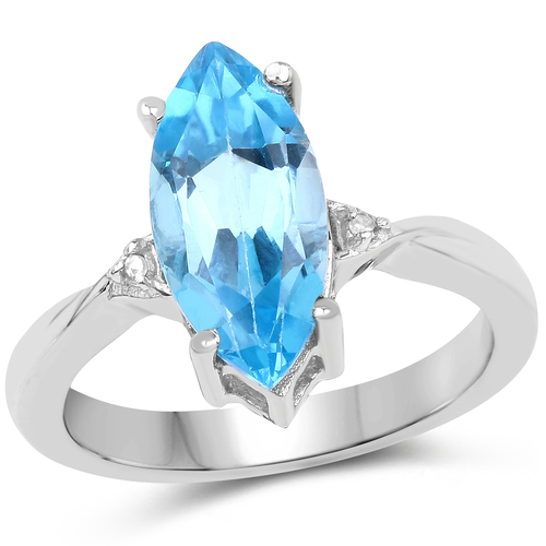 3.67 Carat Genuine Swiss Blue Topaz and White Diamond .925 Sterling