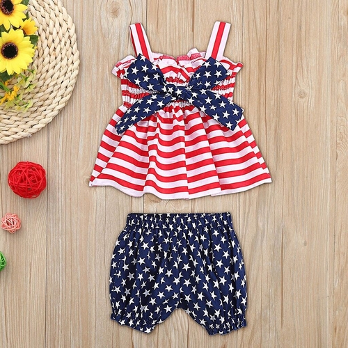 toddler girl clothes Sets Ruffled Strap Striped