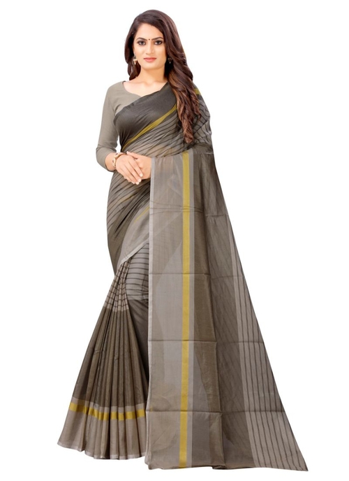 Generic Women's Cotton Saree (Brown, 5-6 Mtrs)