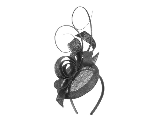 Tall black sinamay racing fascinator