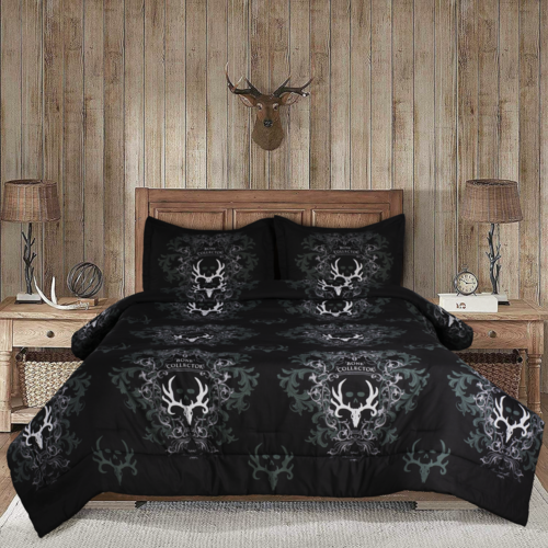 VISI-ONE - Bone Collector - Skull Theme - Black Comforter/Sham Set