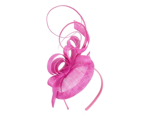 Tall fuchsia sinamay racing fascinator