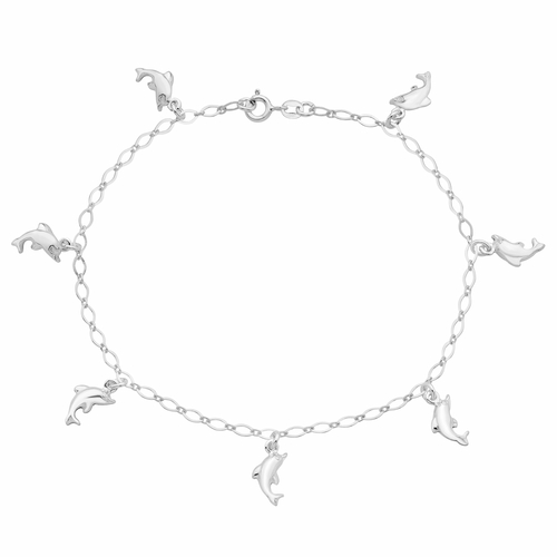 Sterling Silver Dolphin Charm Anklet