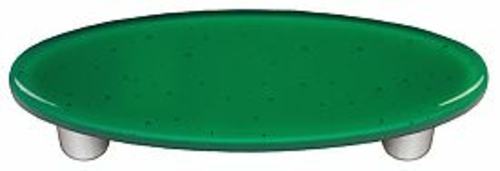 Emerald Green Oval Glass Cabinet Pull - Aluminum Post