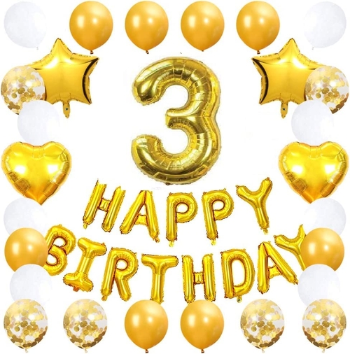 3rd Birthday Party Decoration Kit with Star Heart Latex Confetti