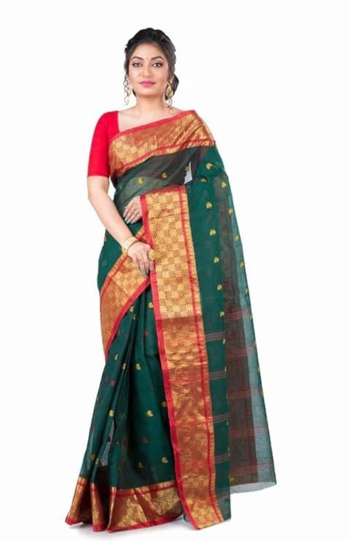 Women'S Tangail Pure Cotton Silk Border Traditional Bengal Handloom