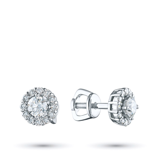Sterling Silver Earring Studs with 26 Round-Cut Lab-Created Diamonds