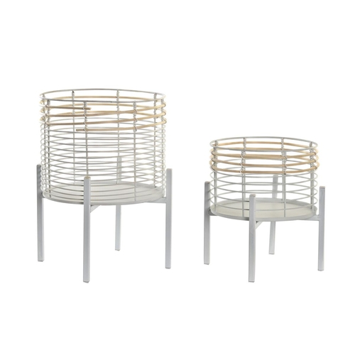 Set of pots DKD Home Decor White Natural Metal Rattan Squared 25 x 25