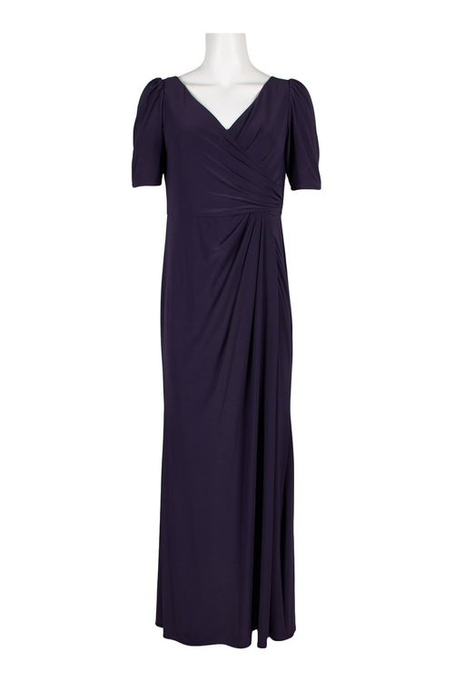 Adrianna Papell V-Neck Short Sleeve Gathered Side Zipper Back Solid