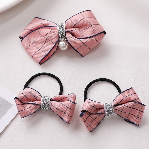 3PCS/Lot Girls Cute Plaid Bow Elastic Hair Bands