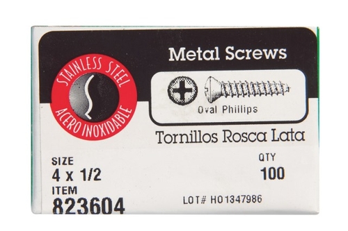 Hillman 0823604 4 x 0.5 in. Sheet Metal Screw  Oval Head  Phillips