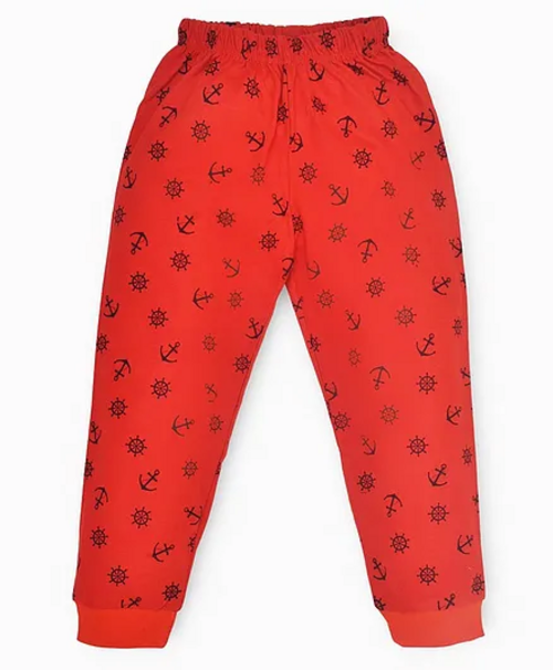 Printed Ribbed Bottom Lounge Pant - Red