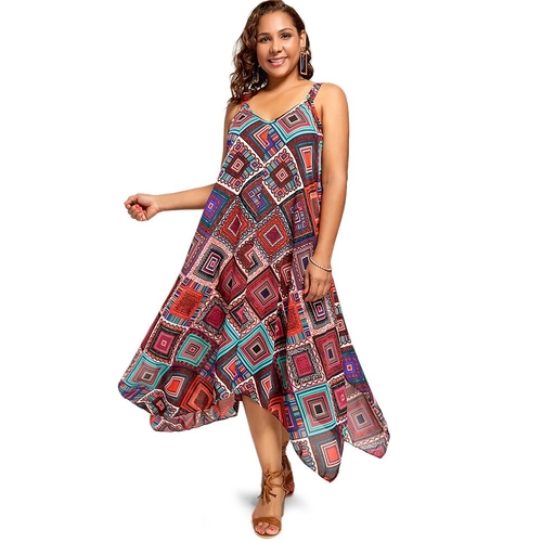  Spaghetti Strap Geometric Printed Plus Size